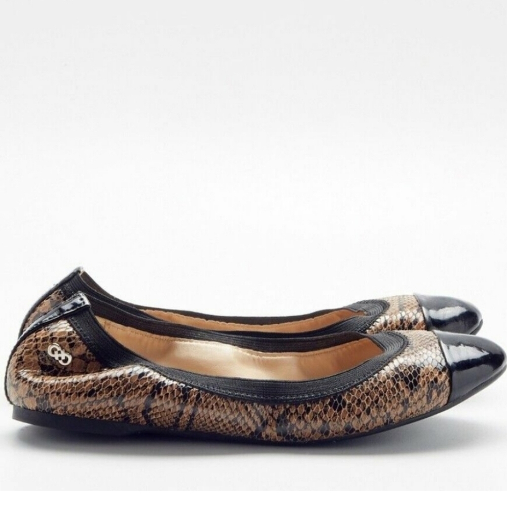 Cole Haan Deltona Snakeskin Cap Toe Ballerina Slide On Flats